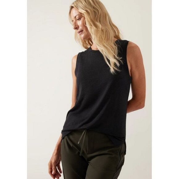 Athleta Breezy High Neck Tank Black Tencel Modal Lightweight Everyday Top XS - Picture 1 of 7